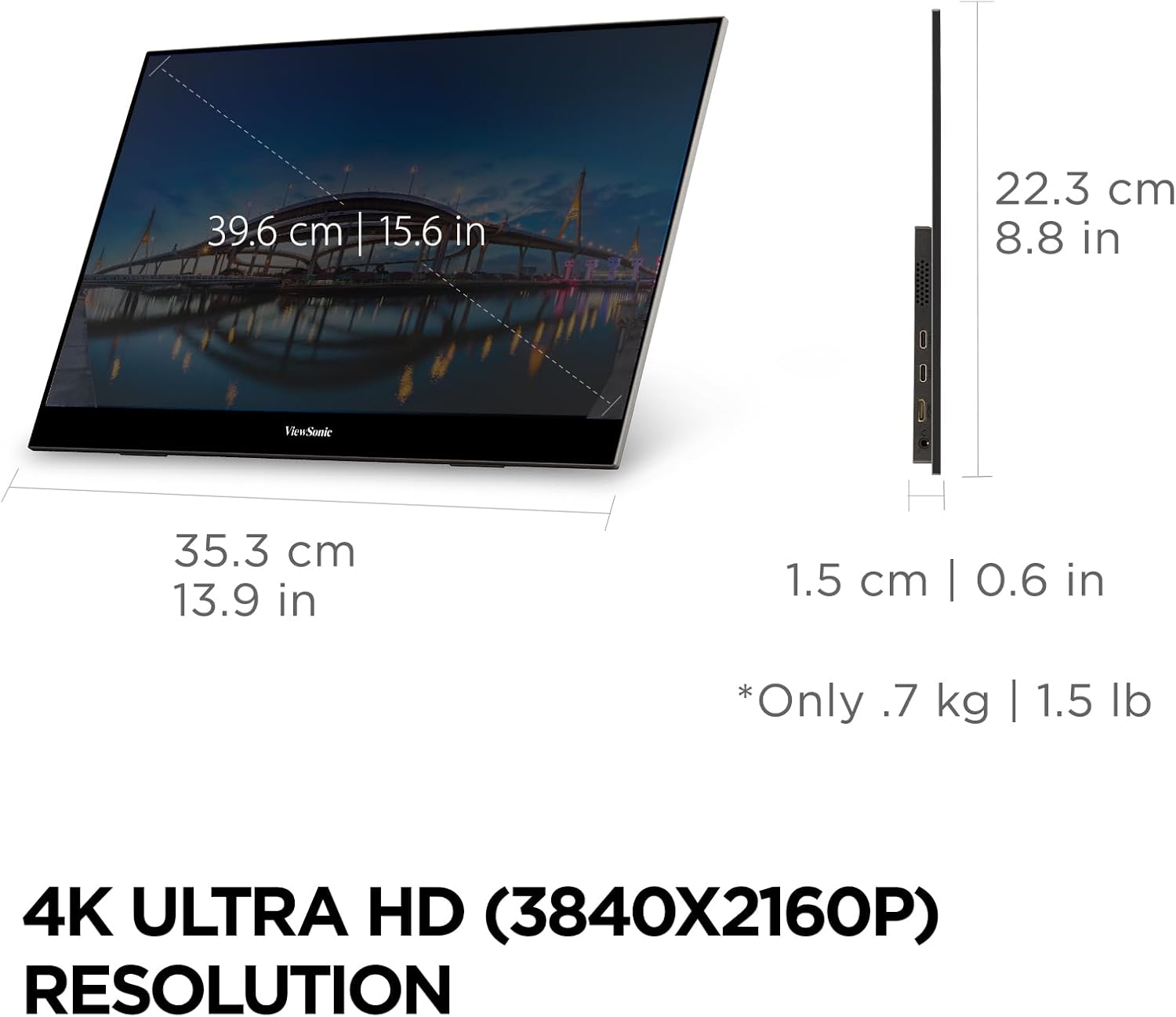 ViewSonic VX1655 15.6 inch Portable Monitor USB-C Mini-HDMI