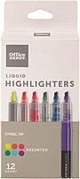 Office Depot Brand(R) Liquid Ink Highlighters With Chisel Tips, Assorted Colors, Pack Of 12, OD24660