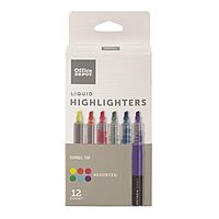 Office Depot Brand(R) Liquid Ink Highlighters With Chisel Tips, Assorted Colors, Pack Of 12, OD24660