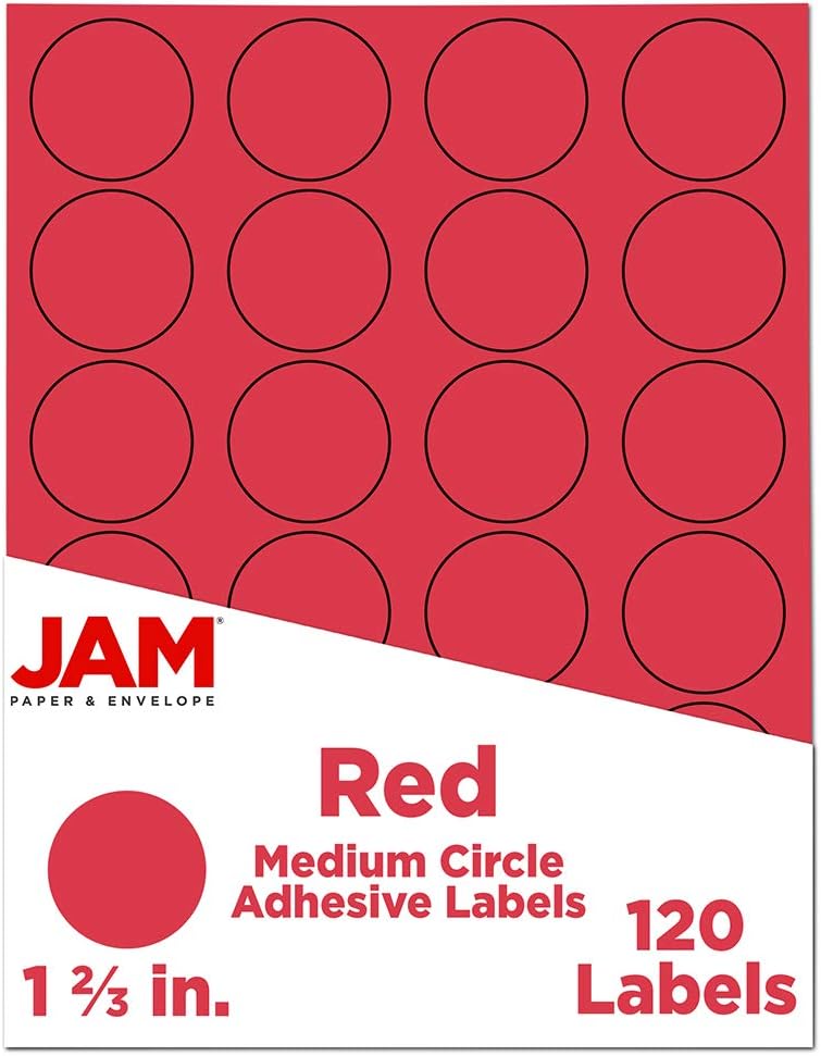 JAM PAPER Circle Label Sticker Seals - 1 2/3 Inch Diameter - 120 Round Labels/Pack