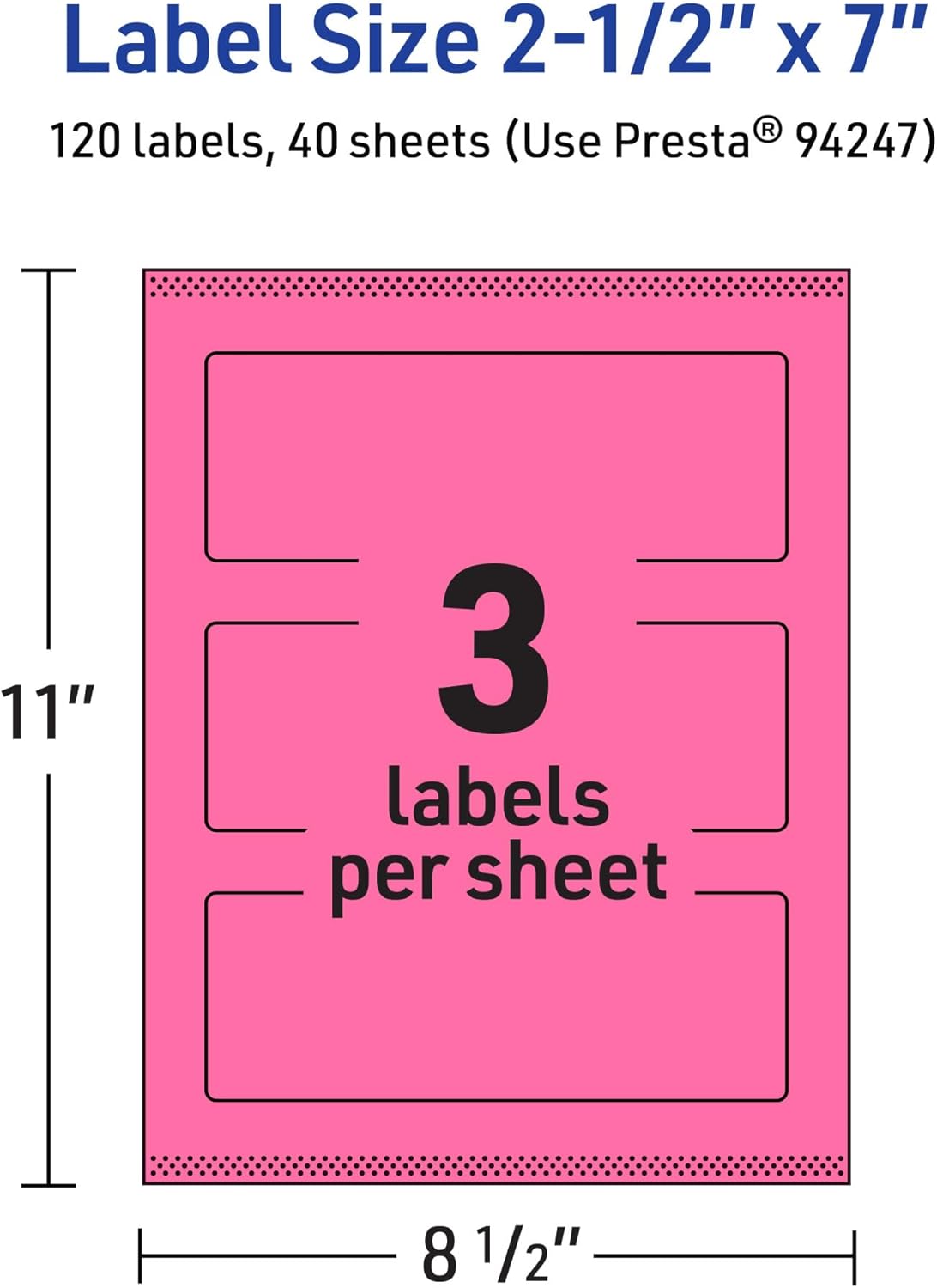 Avery Printable Rectangle Labels, Sure Feed Technology, 2-1/2" x 7", Bright Pink, Print-to-The-Edge, Laser/Inkjet Printable