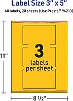 Avery Printable Rectangle Labels, Sure Feed Technology, 3" x 5", Bright Yellow, Print-to-the-Edge, Laser/Inkjet Printable