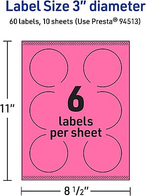 Avery Bright Pink 3 in Round Printable Labels with Sure Feed Technology