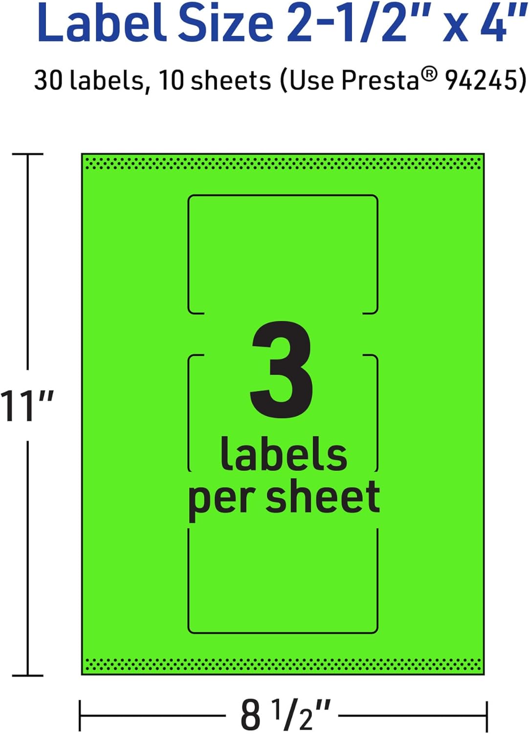 Avery Printable Neon Green Rectangle Labels, Sure Feed Technology, 2.5 x 4