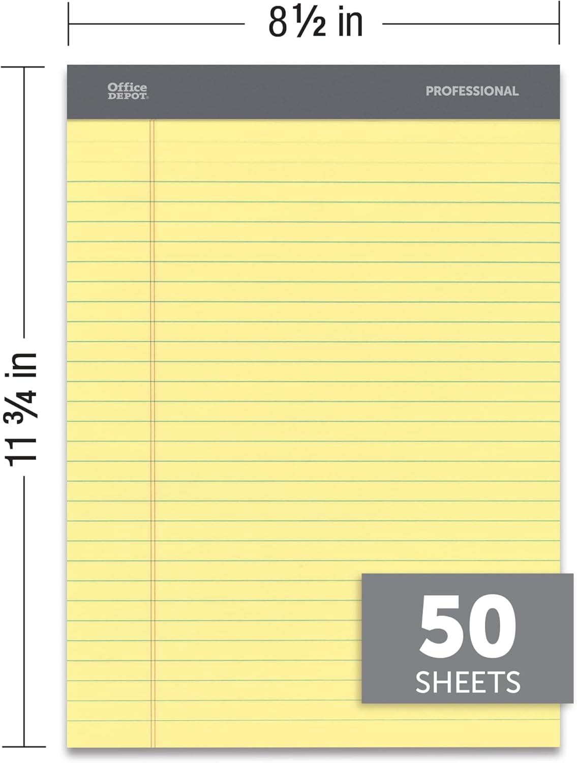 Office Depot Professional Legal Pad, 8 1/2in. x 11 3/4in., Legal Ruled, 50 Sheets Per Pad, Canary, Pack Of 8 Pads, 99527