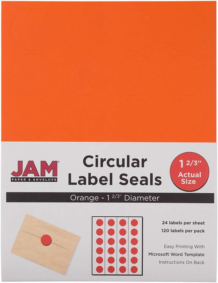 JAM PAPER Circle Label Sticker Seals - 1 2/3 Inch Diameter - 120 Round Labels/Pack