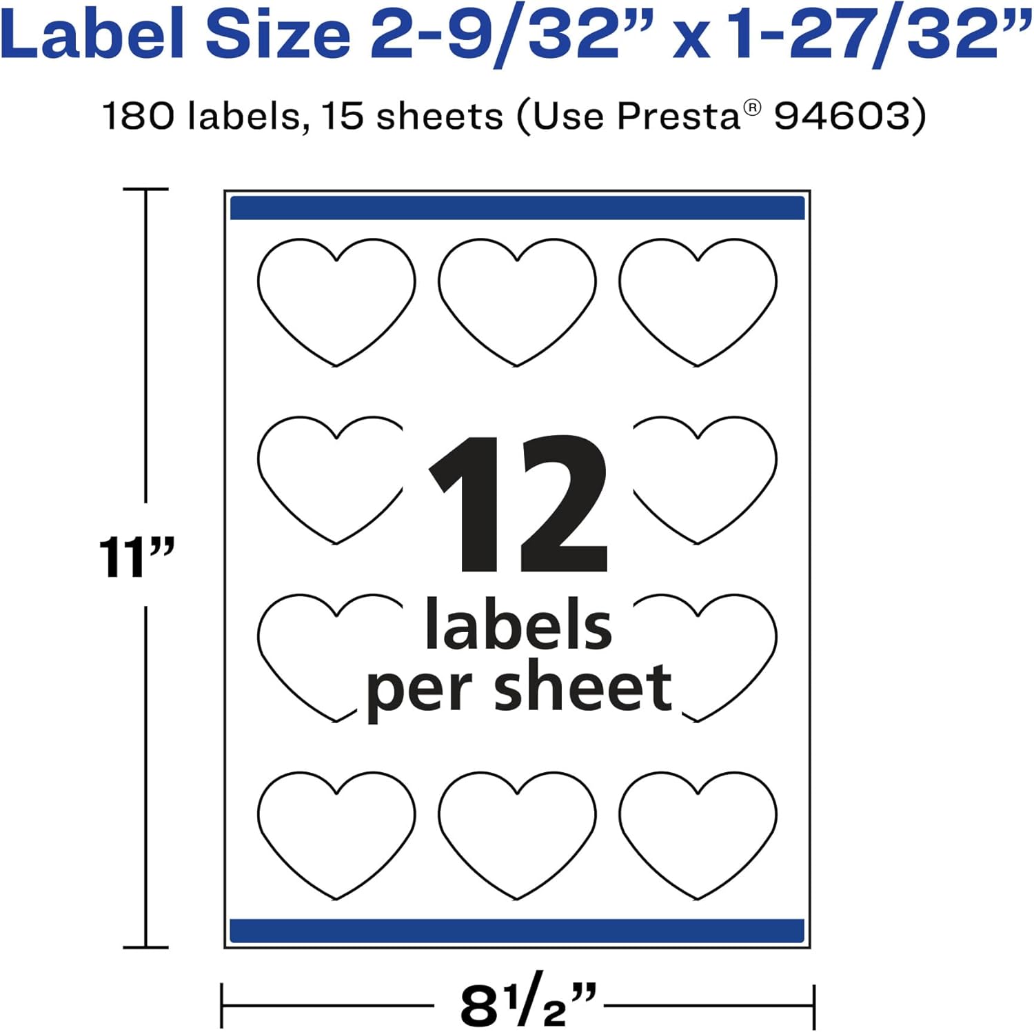 AVERY Matte White Removable Heart Labels, Sure Feed Technology, Print-to-The-Edge, 2-9/32 x 1-27/32