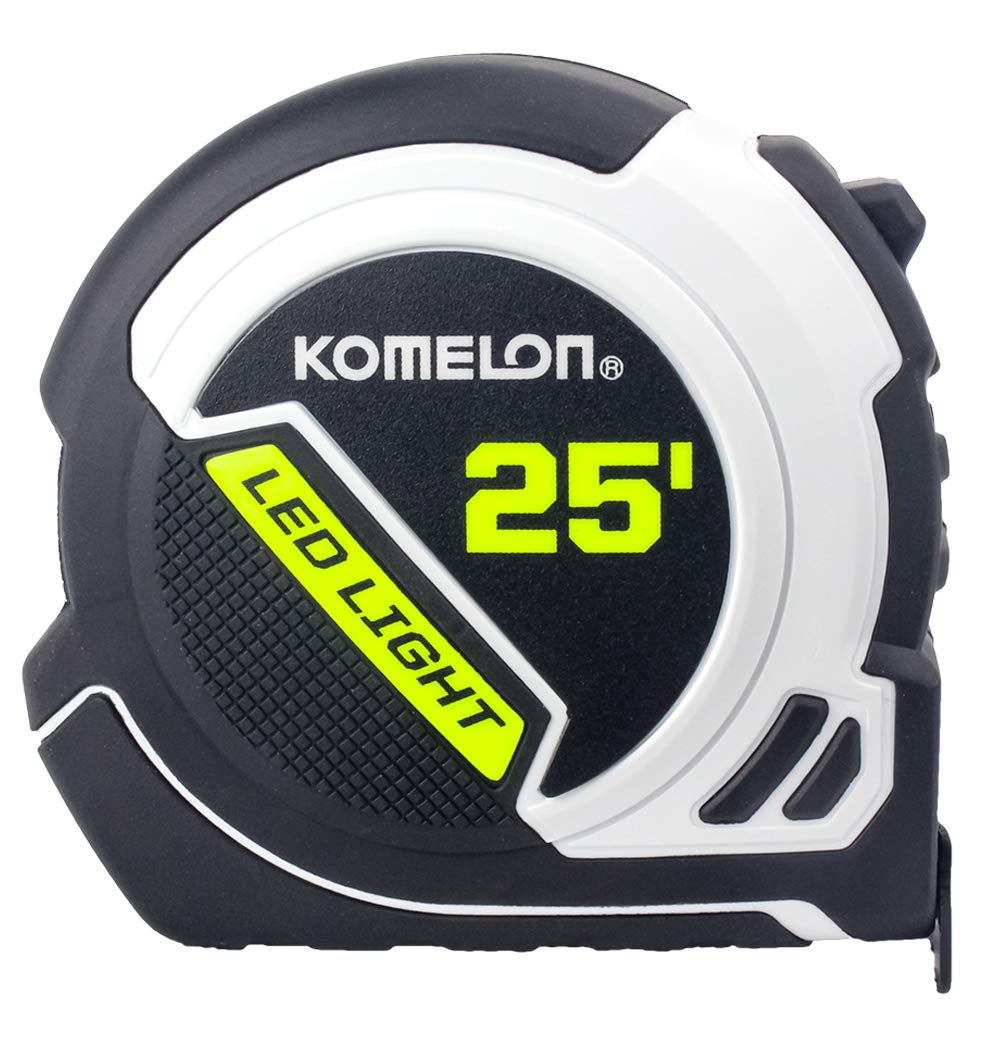 Komelon LED Light Tape Measure, White/Black - 25ft. - 25LED Standard - 25 Foot