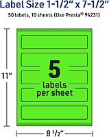 Avery Printable Rectangle Labels, Sure Feed Technology, 1-1/2" x 7-1/2", Neon Green Labels, Print-to-The-Edge