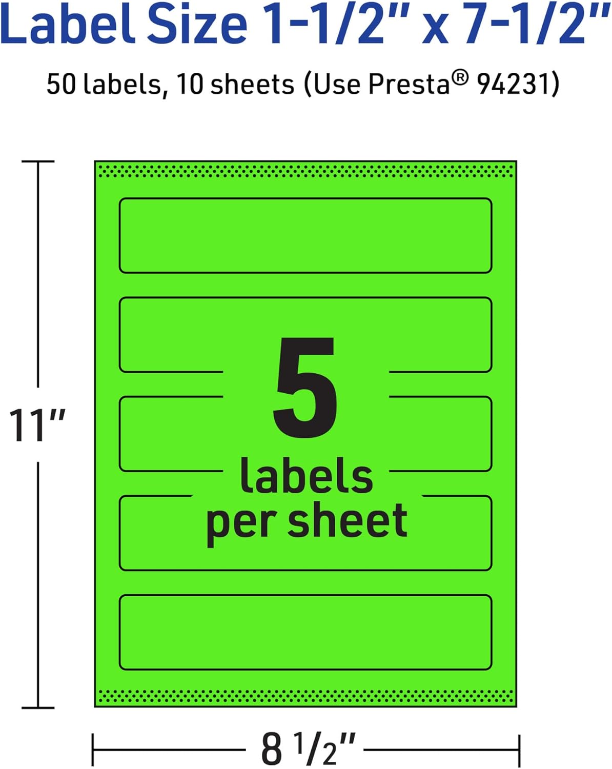 Avery Printable Rectangle Labels, Sure Feed Technology, 1-1/2" x 7-1/2", Neon Green Labels, Print-to-The-Edge