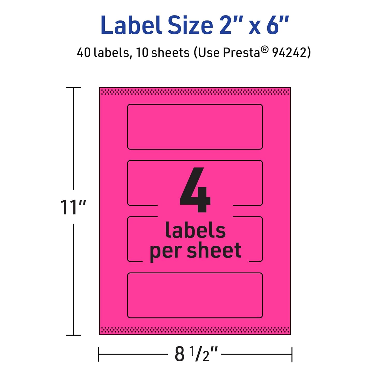 AVERY Printable Rectangle Labels, Sure Feed Technology, 2" x 6", Neon Magenta, Print-to-The-Edge, Laser/Inkjet Printable