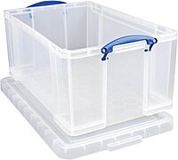 Really Useful Box Plastic Storage Container With Handles/Latch Lid, 28in x 17 5/16in x 12 1/4in, Clear