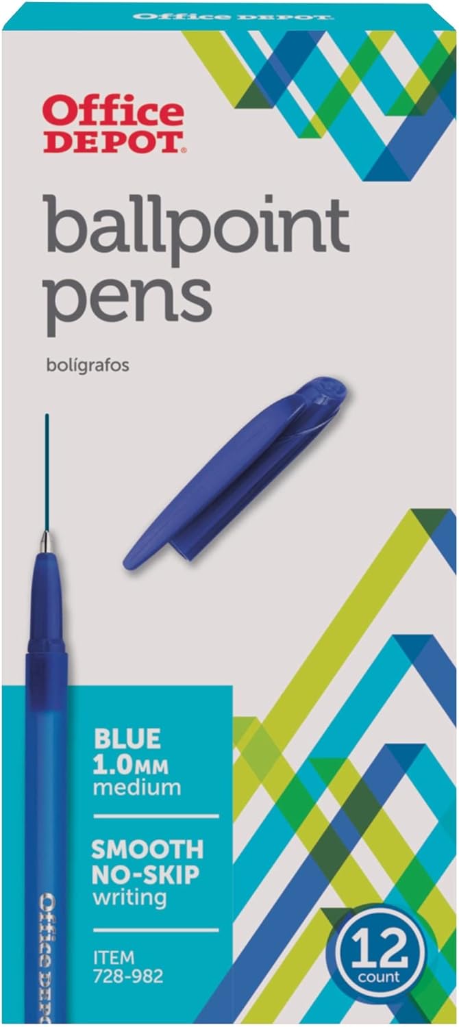 Office Depot Tinted Ballpoint Stick Pens, Medium Point, 1.0 mm, Blue Barrel, Blue Ink, Pack Of 12, 18005