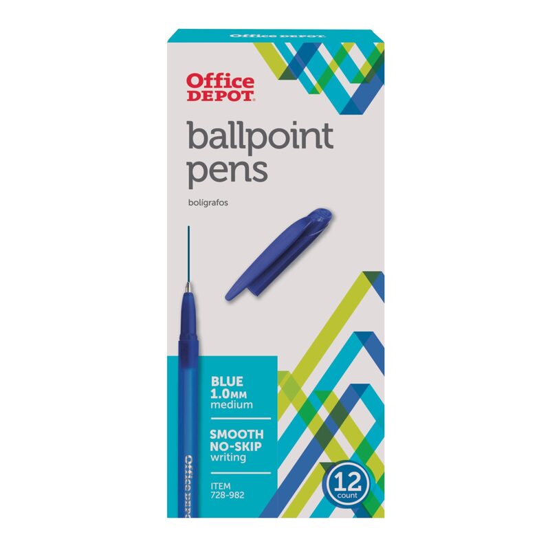 Office Depot Tinted Ballpoint Stick Pens, Medium Point, 1.0 mm, Blue Barrel, Blue Ink, Pack Of 12, 18005