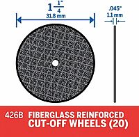 Dremel 426B Fiberglass Reinforced Cut-Off Wheels, 1-1/4-Inch (.045 mm) Wheel Diameter, Rotary Tool Cutting Disc Accessory, 20 Pieces, Silver