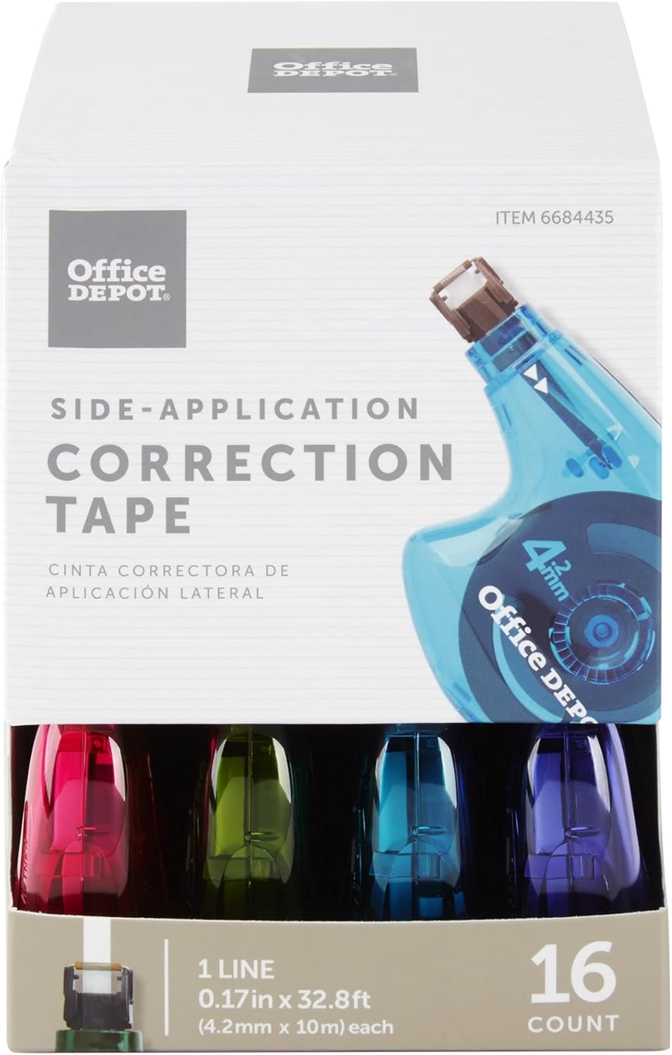 Office Depot® Brand Side-Application Correction Tape, 1 Line x 392" , Pack Of 16 Cartridges