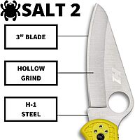 Spyderco Salt 2 Lightweight Knife with 3" H-1 Ultra-Corrosion Resistant Steel Blade and Yellow FRN Handle - PlainEdge