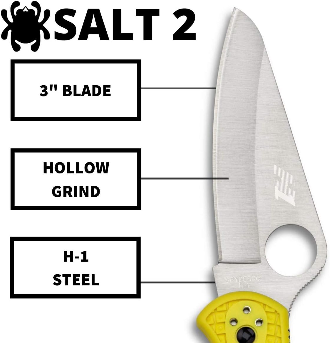 Spyderco Salt 2 Lightweight Knife with 3" H-1 Ultra-Corrosion Resistant Steel Blade and Yellow FRN Handle - PlainEdge