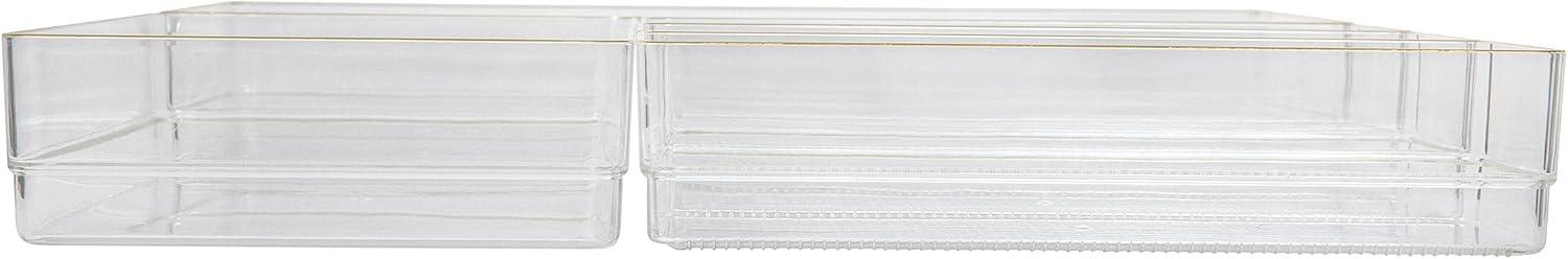 MARTHA STEWART Kerry Plastic Stackable Office Desk Drawer Organizers with Gold Trim