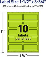 AVERY Printable Rectangle Labels, Sure Feed Technology, 1-1/2" x 3-3/4", Bright Green, Print-to-The-Edge