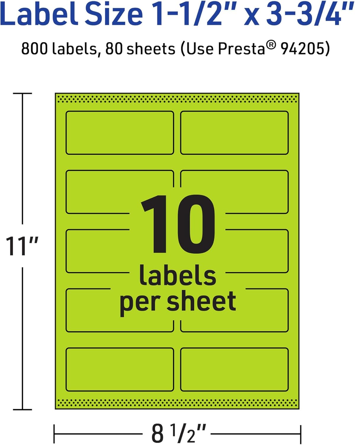 AVERY Printable Rectangle Labels, Sure Feed Technology, 1-1/2" x 3-3/4", Bright Green, Print-to-The-Edge