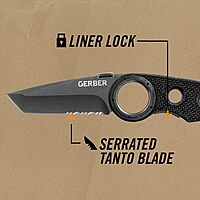 Gerber Gear Remix Folding Knife - 3" Partially Serrated Edge Pocket Knife - EDC Gear and Equipment - Black Serrated Edge-Black