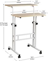 Mind Reader Standing Desk, Adjustable Height, Computer Desk, Laptop Desk, Portable, Rolling, 38"L x 21.25"W x 45.25"H, White