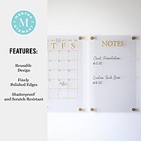 Martha Stewart Grayson Acrylic Wall Calendar and Notes Board with Dry Erase Marker