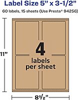 AVERY Kraft Brown Rectangle Labels, Sure Feed Technology, 5" x 3.5"