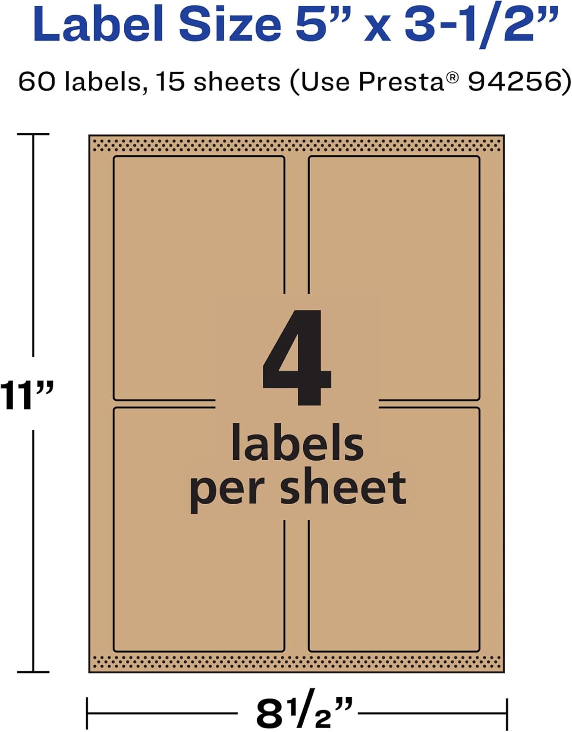AVERY Kraft Brown Rectangle Labels, Sure Feed Technology, 5" x 3.5"