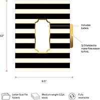 BARKER CREEK Designer File Folders Set of 12, Gold, Multi-Design Set with Gold on Outside, Cream on Inside, Letter-Size 1/3 Cut Tabs, Pack of 12 (1337) 12pt Cardstock