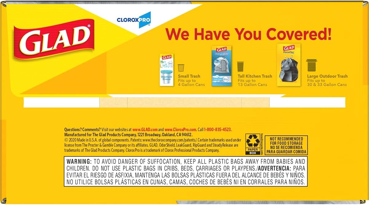 Glad Trash Bags, ForceFlex Tall Kitchen Drawstring Garbage Bags, Clorox 13 Gallon Trash Bags for Tall Trash Can