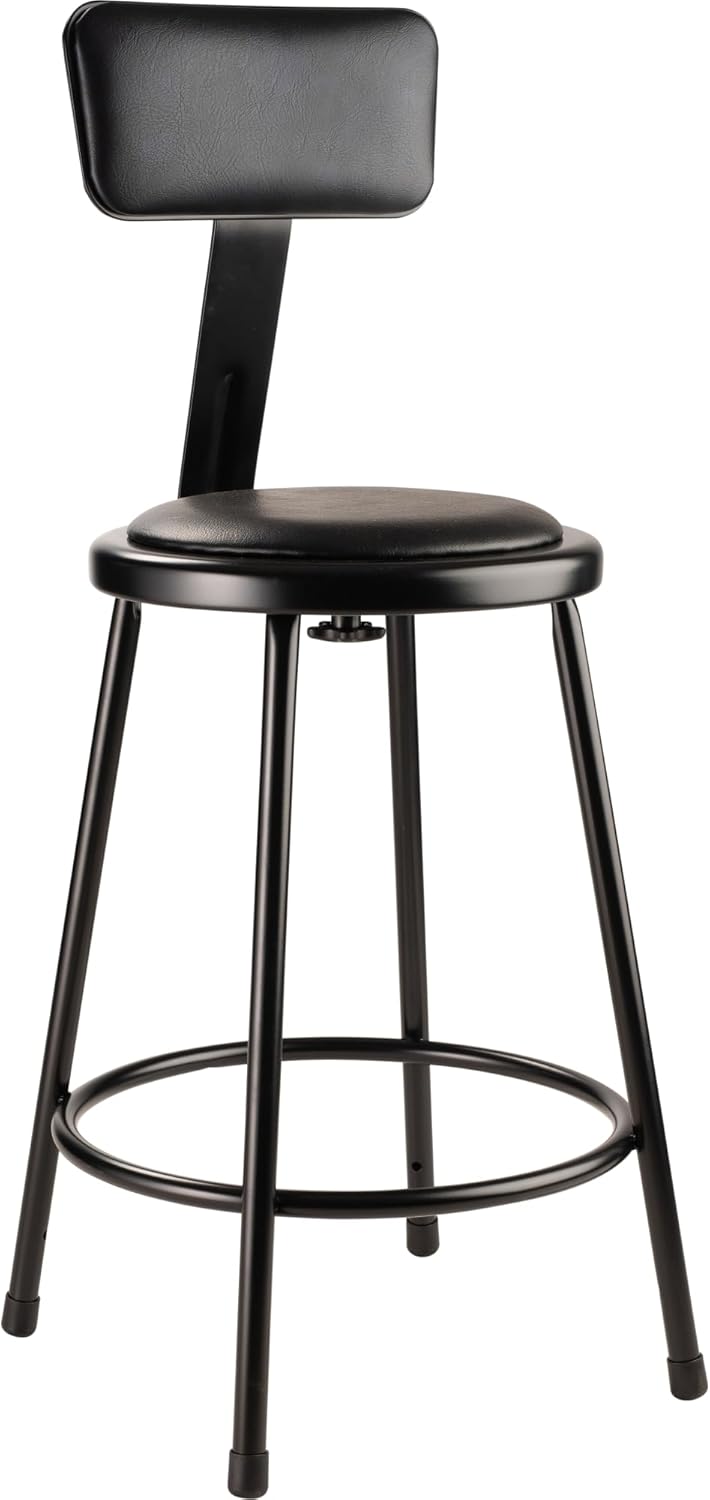 National Public Seating 6400 Vinyl Task Stool, With Backrest, 37in-39inH, Black