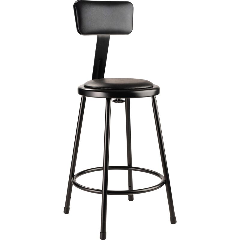 National Public Seating 6400 Vinyl Task Stool, With Backrest, 37in-39inH, Black