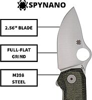Spyderco SpyNano Pocket Knife - M398 Steel Blade with Titanium & Green Micarta Handle, RIL Lock Mechanism