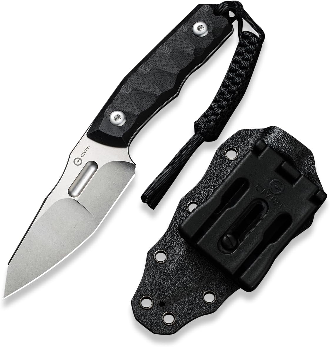 CIVIVI Propugnator EDC Fixed Blade Knife with Kydex Sheath, T-Clip and Lanyard, 4.15" D2 Blade