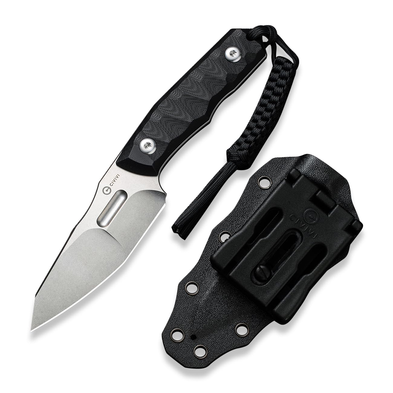 CIVIVI Propugnator EDC Fixed Blade Knife with Kydex Sheath, T-Clip and Lanyard, 4.15" D2 Blade