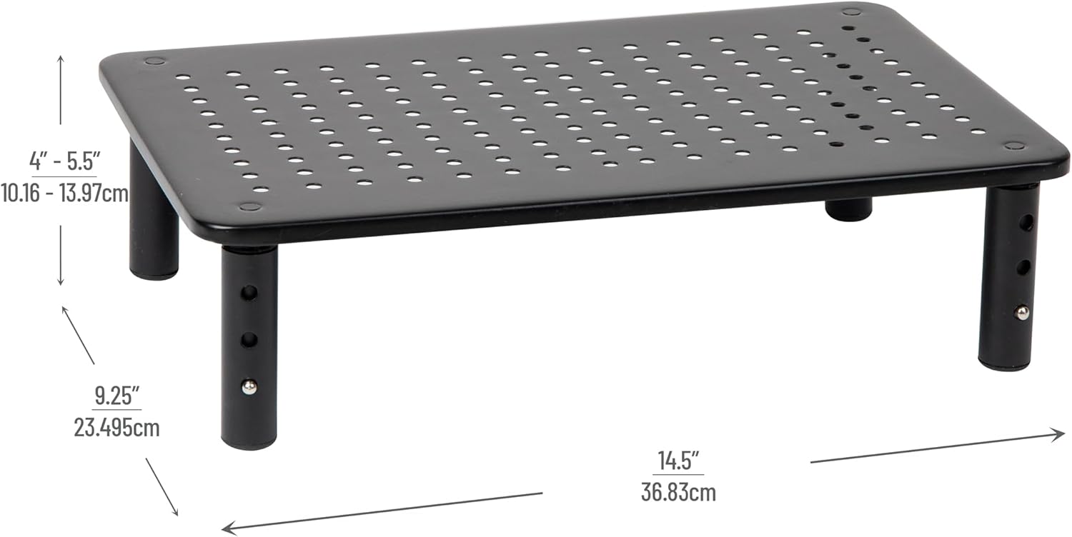 MIND READER Monitor Stand, Height Adjustable, Ventilated Laptop Riser, Metal, 14.5" L x 9.25" W x 4-5.5" H