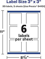 Avery Durable Waterproof Square Labels, Sure Feed Technology, Print-to-The-Edge, 3" x 3"