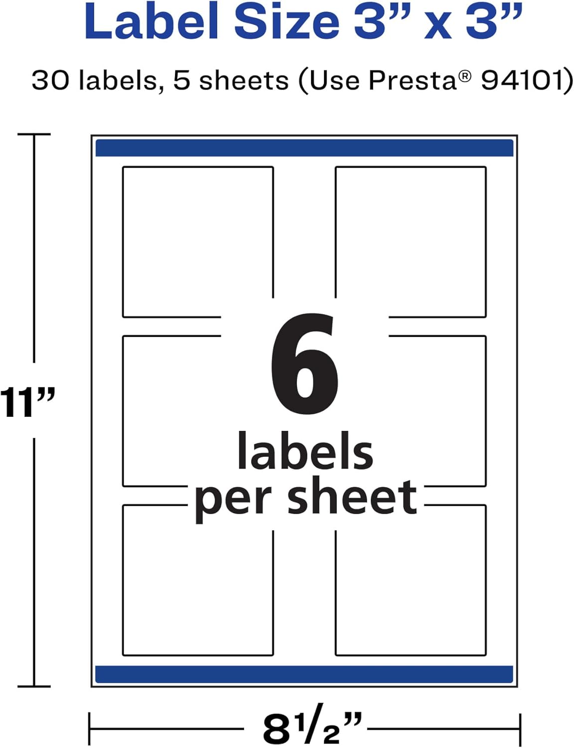 Avery Durable Waterproof Square Labels, Sure Feed Technology, Print-to-The-Edge, 3" x 3"