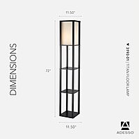 Adesso Square Floor Lamp with 3-Tier Open Shelves, Black Base, Fabric Shade, 72” T x 10.5” W, Extended Length Cord, Enhances Room Decor and Home Lighting
