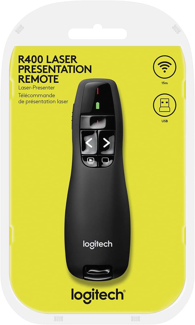 Logitech Wireless Presenter R400, PowerPoint Clicker with Laser Pointer