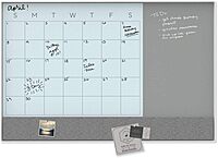 U Brands 3N1 Magnetic Glass Dry-Erase Monthly Calendar Board, White/Gray Surface, White Aluminum Frame