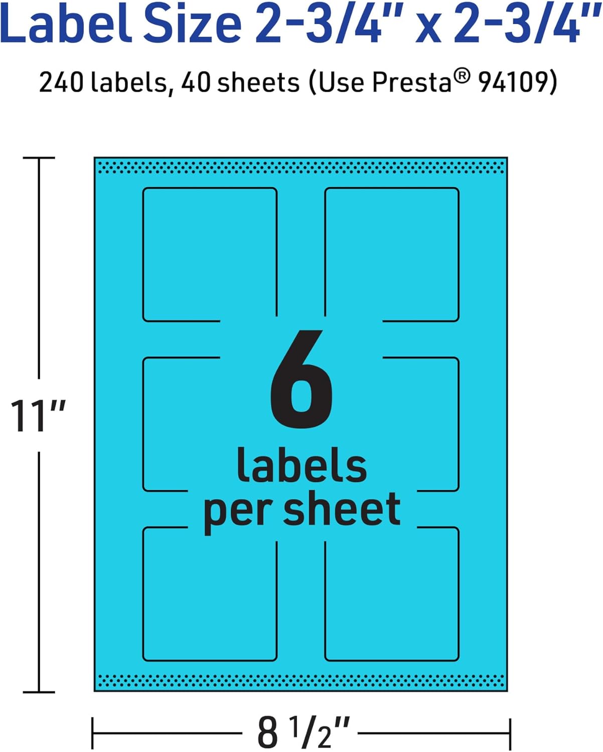 AVERY Printable Bright Blue Square Labels, Sure Feed Technology, 2-3/4" x 2-3/4", Print-to-The-Edge, Laser/Inkjet Printable