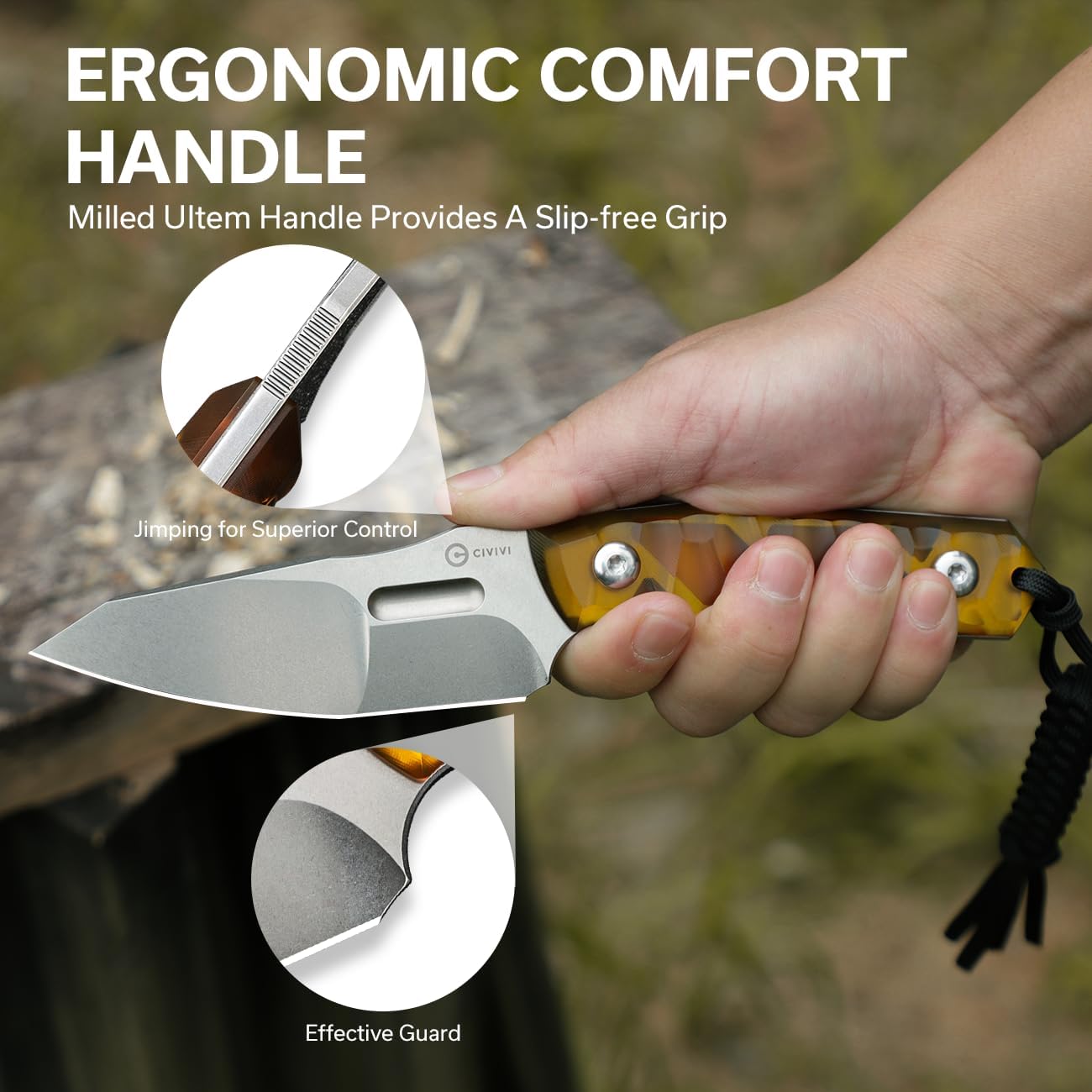 CIVIVI Propugnator EDC Fixed Blade Knife with Kydex Sheath, T-Clip and Lanyard, 4.15" D2 Blade