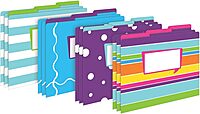 Barker Creek Designer File Folders, Happy, Multi-Design Set with Bright Patterns on Outside, Vibrant Solid Colors on Inside