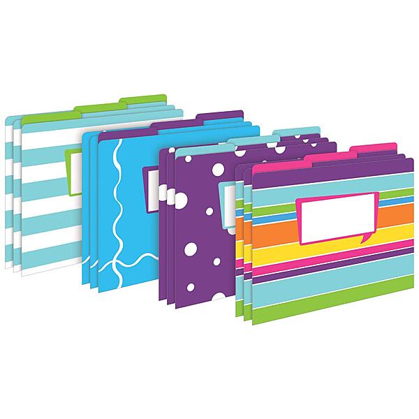Barker Creek Designer File Folders, Happy, Multi-Design Set with Bright Patterns on Outside, Vibrant Solid Colors on Inside