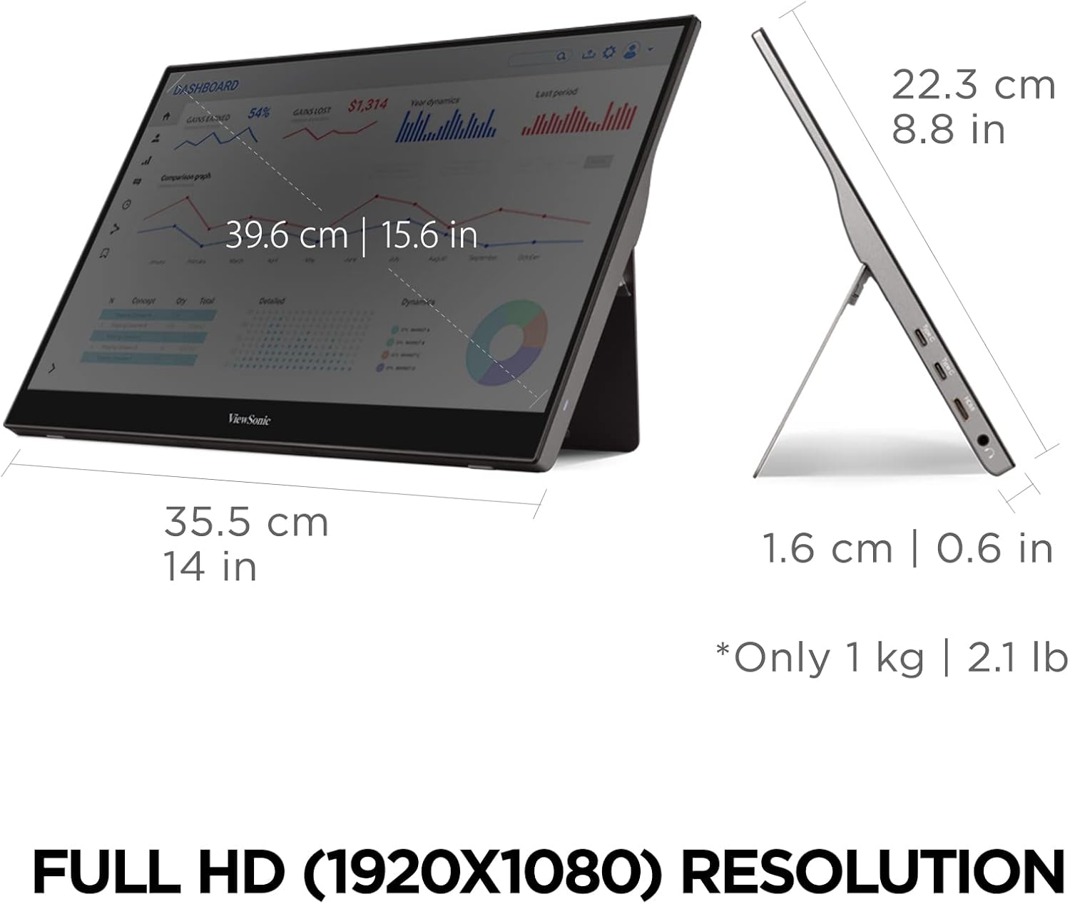 VIEWSONIC 15.6 Inch 1080p FHD Portable IPS Monitor