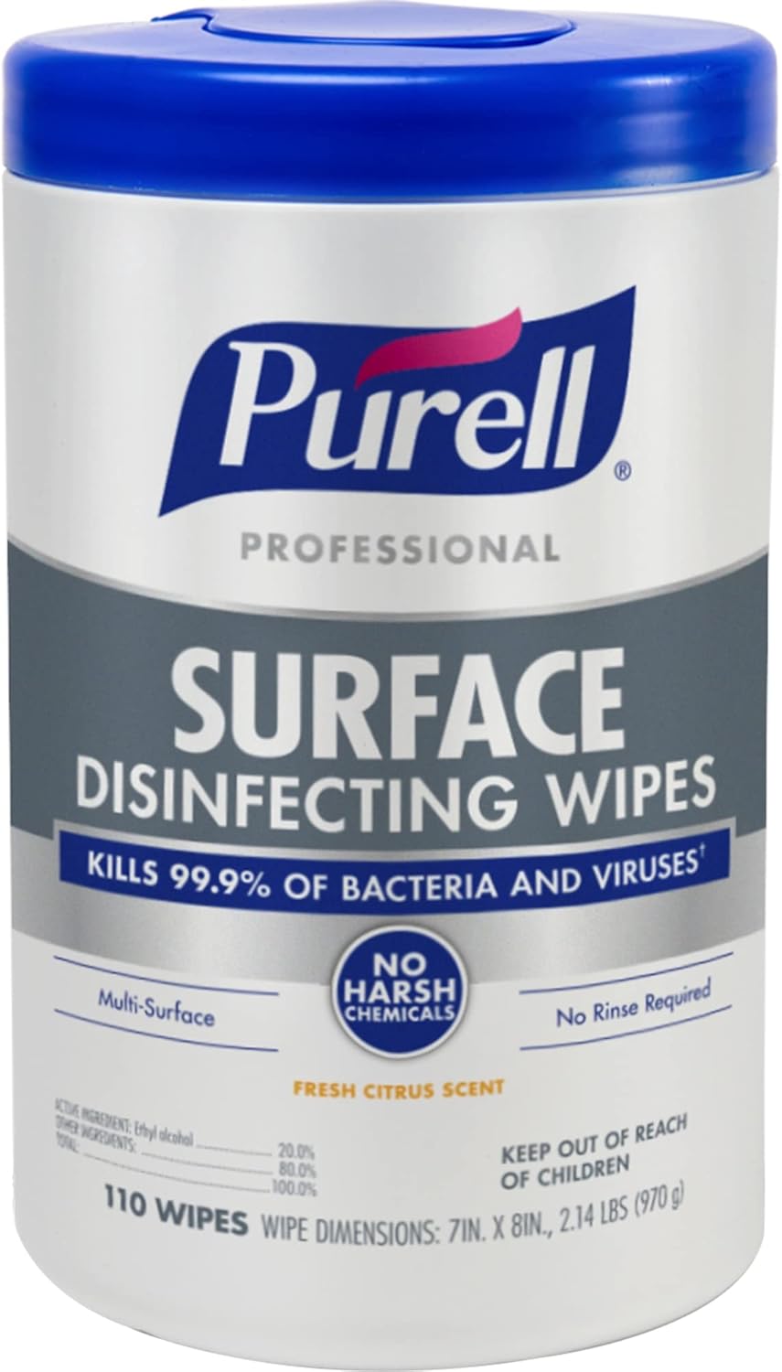 Purell Professional Surface Disinfecting Wipes, 7" x 8", 110 Wipes Per Canister
