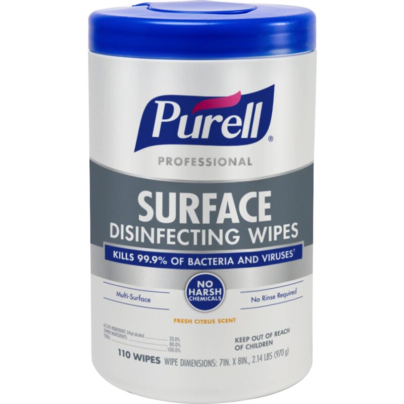 Purell Professional Surface Disinfecting Wipes, 7" x 8", 110 Wipes Per Canister